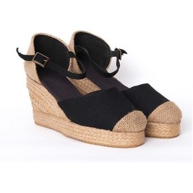 Resim Star Tombis Gerçek Elişi Burnu Hasır Platformlu Dolgu Topuk Siyah Keten Hasır Espadril Handmade Siyah 