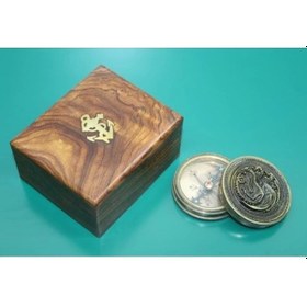 Resim Ahşap Kutulu Pirinç Pusula Ejderha Desenli 