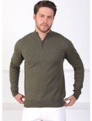 Resim Ferraro Haki Dik Yaka Düz Renk Pamuk Erkek Kazak Haki 