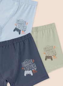 Resim Natuline 3508 Organik Pamuklu Erkek Çocuk Likralı Boxer Game Over 3'lü Paket - 5-6 Yaş 