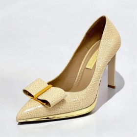 Resim Lescarpe 5508 Bej Cam Kırığı Altın Metal Platform Topuklu Kadın Ayakkabı 