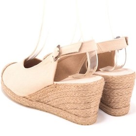 Resim Star Tombis Gerçek Elişi Arkadan Bantlı Topuğu Açık Burnu Hasırlı Keten Espadril Dolgu Topuk Handmade Bej 