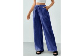 Resim Ghassy Co. Kadın %100 Cotton Müslin Ultra Hafif Palazzo Model Geniş Paça Keten Karışım Pantolon 