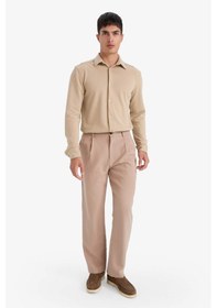 Resim Defacto Modern Fit Polo Yaka Pike Uzun Kollu Gömlek F0330ax25aubg359 Bej-bg359 