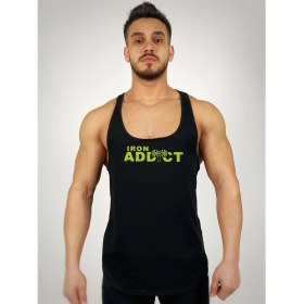 Resim Siyah Erkek Regular Fit -Iron Addict- Baskılı Sporcu Atlet 