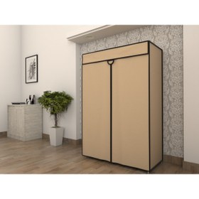 Resim Burak Çelik Borulu Plastik Raflı Bej Bez Dolap Gardırop 