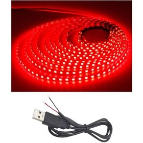 Resim 5 Metre 5 Volt 2835 Smd Kırmızı İç Mekan 60 Ledli Şerit Usb Li Siyah Güç Kablosu Set 
