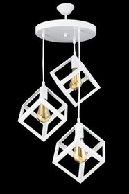Resim Lambadar Rustik Retro Model Geometrik Sarkıt Metal Küp Avize Beyaz Tek Ebat 3528-3Wht 