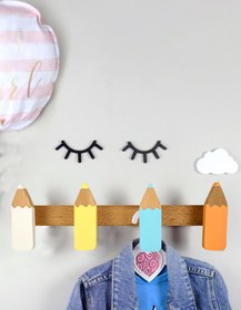 Resim Ahşap Kalem Şeklinde Çocuk & Bebek Odası Askılık Modern Dekoratif Duvar Askısı - Pastel 
