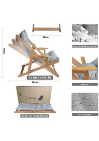 Resim Reyo Bysay Puf Minderli Ahşap Kademeli Şezlong Bahçe&balkon&teras&plaj Katlanır Şezlong Naturel Gri 