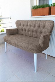 Resim Azra Aksesuar Ikili Balkon Koltugu - Kanepe - Keten Kumaş - Bekleme Koltugu-ofis-cafe - Kahverengi 