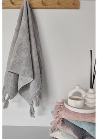 Resim Gri Renk Otantik Saçaklı El Havlusu 50x85 Cm - %100 Pamuk - Yumuşak Ve Su Emici Grı Gri 