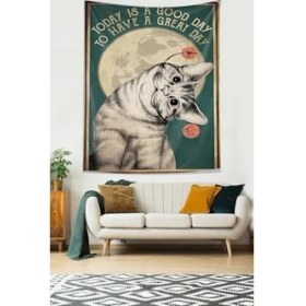 Resim Storemax Pelangi Güzel Bir Gün Kedi Temalı Leke Tutmaz Kumaş Duvar Örtüsü Duvar Halısı Tapestry, Yeşil-Gri 70 x 100, 17768708070100 