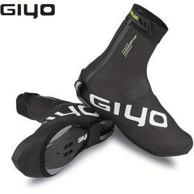 Resim Giyo Kış Bisiklet Ayakkabı Kılıfları - Rüzgar Geçirmez, Su Geçirmez, Toz Geçirmez, Erkek & Kadınlar için Sıcak Polar Astarlı, Siyah, Gece Sürüş Güvenliği için Yansıtıcı Topuk Şeridi ile PU Malzeme 