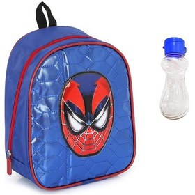Resim Spiderman Mavi Parlak Dikişli Baskılı Anaokulu Çantası + Suluk - 