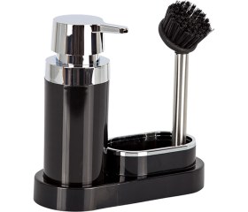 Resim Primanova Siyah Sıvı Sabunluk ve Mutfak Fırçası Seti – Dayanıklı Plastik, Sünger Hazneli, Modern Tasarım, Kolay Temizlik 