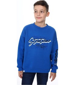 Resim Toontoy Kids Toontoy Erkek Çocuk Oversize Bisiklet Yaka Düşük Omuz Baskılı Sweatshirt - 2 İplik Saks 