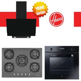 Resim Hoover Delvito Ankastre Set A+++ ( 3051BI/E + EMİNÇELİK 22 385 5 Gözlü Siyah Ocak + HDG6C2GBTK) 