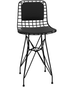 Resim Knsz ufak boy tel bar sandalyesi 1 li uslu syhsyh sırt minderli 55 cm oturma yüksekliği mutfak bahçe cafe ofis 