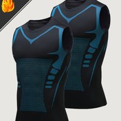 Resim 2'li Erkek Geometrik Desenli Spor Yelekleri, Hızlı Kuruyan Solunabilir Polyester ve Spandeks Karışımı, Crew Boyunlu Kolsuz Tank Üstleri, Orta Esnek İnce Uygun, Tüm Mevsim Örgü Kumaşı, 180gsm - Siyah 