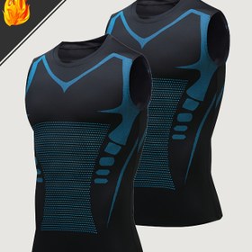 Resim 2'li Erkek Geometrik Desenli Spor Yelekleri, Hızlı Kuruyan Solunabilir Polyester ve Spandeks Karışımı, Crew Boyunlu Kolsuz Tank Üstleri, Orta Esnek İnce Uygun, Tüm Mevsim Örgü Kumaşı, 180gsm - Siyah 