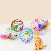 Resim Yapay Tüy Kuyruklu Mini Toplu Kendi Kendine Eğlence Sağlayan Kedi Oyuncağı Kafes Fare Çubuğu 