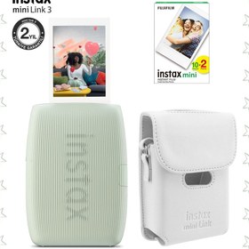 Resim Fujifilm Instax Mini Link 3 Yeşil Akıllı Telefon Yazıcısı Beyaz Çanta Ve 20'li Mini Film 