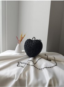 Resim Vivazzaluxe Kalp Model Kristal Taşlı Küçük Boy Düğün Nişan Kadın Abiye Çanta Siyah 