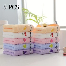 Resim 5'li Set Yumuşak Pamuklu Nakışlı Meyve Desenli Yüz Havluları - Emici & Hızlı Kuruyan, Günlük Banyo İçin Mükemmel 
