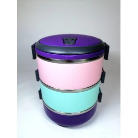 Resim Mobgift Freshbox 3 Katlı 3 Renkli Sefer Tası Yemek Termosu (Mor Pudra Pembe Turkuaz) 