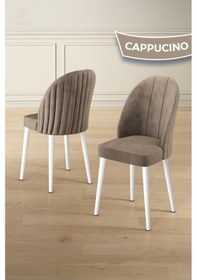 Resim Canisa Kaye Serisi Mdf 90x168 Beyaz Mutfak Masası Takımı 6 Cappucino Sandalye Beyaz Masa Sandalye Cappucino 
