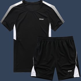 Resim [Popüler Seçim] Erkekler İçin Yazlık 2 Parça Takım: Baskılı Kısa Kollu Kaslı Tişört ve Şort, Günlük Polyester Plaj Kıyafeti, Plaj Takımı, Spor Giyim 
