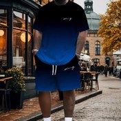Resim Erkekler İçin Büyük Beden "Kral" Baskılı Moda Tişört ve Şort Takımı - Rahat Polyester Karışımı, Aile Günlük Kıyafeti ve Partiler için Uygun, Büyük Beden, PLUS BEDEN 
