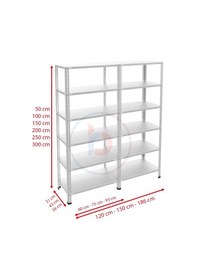 Resim 6 Katlı Duble Galvaniz Çelik Raf - Depo, Arşiv, Kiler, Dosya, Market Rafı 59x60 Cm-100 Cm-1.50 Mm Metalik 