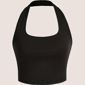 Resim Kadınlar için Beyaz Halter Boyun Spor Crop Top - Yaz Antrenmanları & Günlük Kullanım İçin Esnek Nefes Alabilir Sırtı Açık Tank Üst, Makinede Yıkanabilir Kolsuz Gömlek, Pürüzsüz Dokulu Spor Giyim 