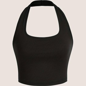 Resim Kadınlar için Beyaz Halter Boyun Spor Crop Top - Yaz Antrenmanları & Günlük Kullanım İçin Esnek Nefes Alabilir Sırtı Açık Tank Üst, Makinede Yıkanabilir Kolsuz Gömlek, Pürüzsüz Dokulu Spor Giyim 