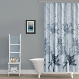 Resim Tropik Home Duş Perdesi-Palmiye Desen Banyo Perdesi, 180X200CM Tek Kanat Duş Perdesi 12 Adet C Halkalı 