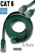 Resim IRENIS Yeşil Cat6 Yassı Ethernet (Network) Kablosu, 15 Metre 