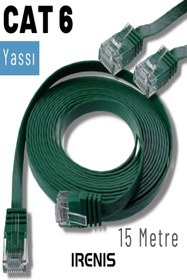 Resim IRENIS Yeşil Cat6 Yassı Ethernet (Network) Kablosu, 15 Metre 