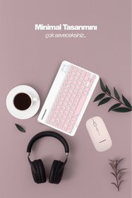 Resim SPRANGE Tablet Ve Telefonlar İçin Bluetooth - Wireless Klavye Ve Mouse Set - Pembe 