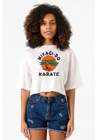 Resim Cobra Kai Miyagi Do Karate Beyaz Kırçıllı Kadın Crop Tshirt Beyaz 
