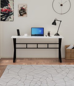 Resim TEKATEL Oyuncu Masası Bilgisayar Masası Ofis masası Metal ayaklı Çalışma Masası Beyaz - Siyah 140X60 