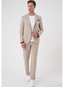Resim Efor Comfort Fit Mono Yaka Çift Yırtmaç Torba Cep Kendinden Desenli Casual Bej Ceket C 706 Bej 