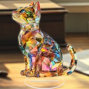 Resim 2D Düz, Göz Alıcı Kristal Kedi Dekoru - Ev, Ofis ve Dış Mekanlar için Canlı Fasetli Akrilik Masa Süsü - 18.01cm x 15.01cm - Sevgililer Günü, Paskalya ve Özel Günler İçin Mükemmel Hediye, Ofiste Parıltı, Fantazi Esintili Tasarım, Elektrik Gerekmez 