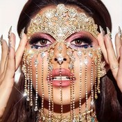 Resim Lüks Taklit Kristal Taşlı Püskül Maskesi, Avrupa ve Amerikan Tarzı Performans Makyajı, Maskeli Baloya Özel Halloween Yüz Takıları, Müzik Festivali Yüz Sticker Kapak, Kutlamalı Parti Aksesuarı 