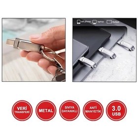 Resim 128 Gb Type-c Usb Flash Bellek Otg 3.0 Hızlı Okuma Metal Kasa Telefon Tablet Uyumlu 