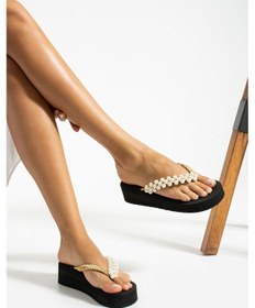 Resim Khayt Sabrina Taşlı Parmak Arası Acıtmaz Kadın Terlik Gold 