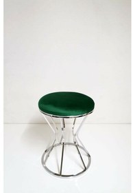 Resim Metal Ayaklı Lüks Puf Tabure Koltuk Gümüş Yeşil 