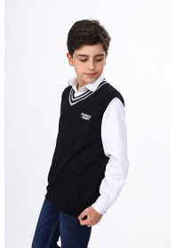 Resim Toontoy Kids Toontoy Erkek Çocuk V Yaka Triko Okul Süveteri - Şerit Detaylı Siyah 