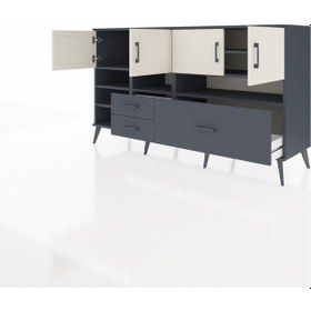 Resim Hyperion Konsol 8 Raflı 3 Çekmeceli 4 Kapaklı 176x44x99 Antrasit- Antrasit-aytaşı/antrasit 